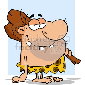 6807 Royalty Free Clip Art Smiling Caveman Cartoon Character With Club