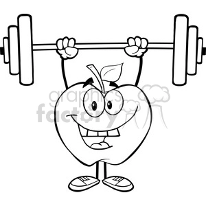5957 Royalty Free Clip Art Smiling Apple Cartoon Character Lifting Weights