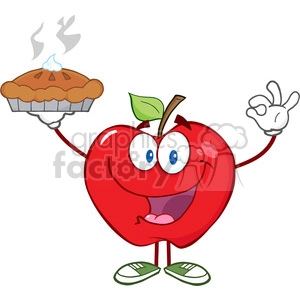 5805 Royalty Free Clip Art Happy Red Apple Character Holding Up A Pie