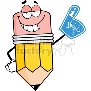 5938 Royalty Free Clip Art Smiling Pencil Cartoon Character With Foam Finger