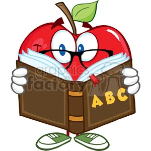Smiling Apple Teacher Character Reading A Book