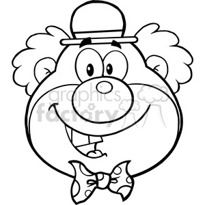 Royalty Free RF Clipart Illustration Black and White Funny Clown Head Cartoon Character