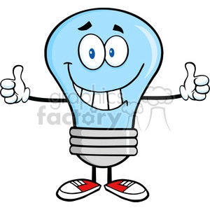 6068 Royalty Free Clip Art Smiling Blue Light Bulb Cartoon Character Giving A Double Thumbs Up