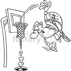 black and white cartoon basketball slam dunk