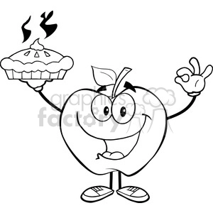 5971 Royalty Free Clip Art Happy Apple Character Holding Up A Pie