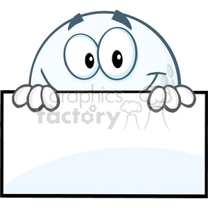 5742 Royalty Free Clip Art Smiling Golf Ball Hiding Behind A Sign