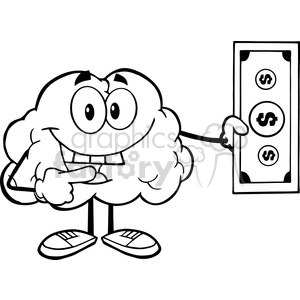 5997 Royalty Free Clip Art Smiling Brain Character Showing A Dollar Bill