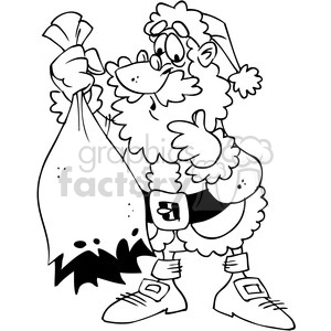 black and white cartoon santa with ripped bag