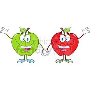 5755 Royalty Free Clip Art Smiling Red And Green Apples Waving For Greeting
