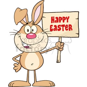 Royalty Free RF Clipart Illustration Funny Rabbit Cartoon Character Holding A Wooden Board With Text