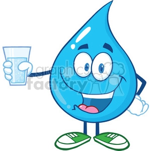 Water Drop Character Holding A Water Glass
