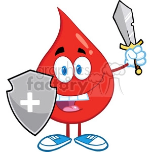6174 Royalty Free Clip Art Red Blood Drop Guarder With Shield And Sword