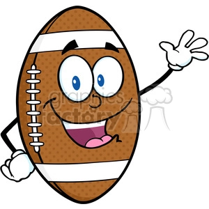 6572 Royalty Free Clip Art American Football Ball Cartoon Mascot Character Waving For Greeting
