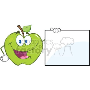 6520 Royalty Free Clip Art Happy Green Apple Cartoon Character Showing A Blank Sign