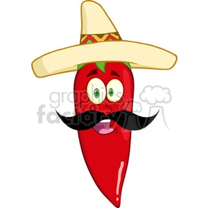 6776 Royalty Free Clip Art Smiling Red Chili Pepper Cartoon Mascot Character With Mexican Hat And Mustache
