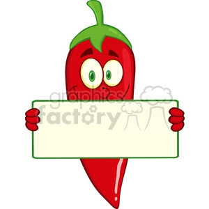 6774 Royalty Free Clip Art Smiling Red Chili Pepper Cartoon Mascot Character Holding A Banner