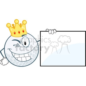 6500 Royalty Free Clip Art Winking Golf Ball With Gold Crown Showing A Sign