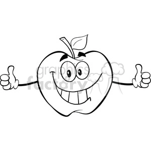 6535 Royalty Free Clip Art Black and White Apple Cartoon Mascot Character Giving A Thumb Up