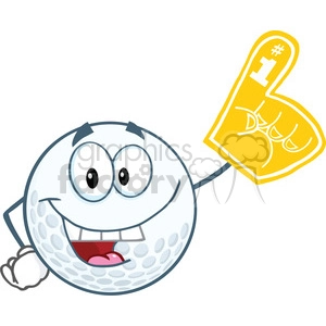 6495 Royalty Free Clip Art Smiling Golf Ball With Foam Finger
