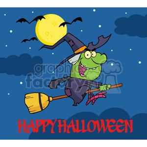 6628 Royalty Free Clip Art Happy Halloween Greeting With Witch Ride A Broomstick In The Night