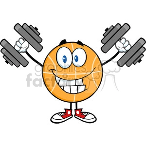 Royalty Free RF Clipart Illustration Smiling Basketball Cartoon Character Training With Dumbbells