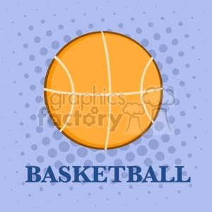 Royalty Free RF Clipart Illustration Abstract Basketball Over A Purple Background With Text Flat Design
