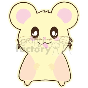 The clipart image shows a cartoon illustration of a hamster, facing forward with a happy looking smile. The hamster has large round ears and a pink nose. It is standing looking towards you with 2 feet showing

