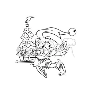 christmas elf running with a tree