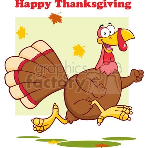 6954 Royalty Free RF Clipart Illustration Happy Turkey Bird Cartoon Character Running