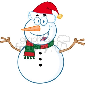 Royalty Free RF Clipart Illustration Happy Snowman Cartoon Mascot Character With Open Arms