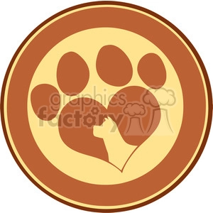 Illustration Love Paw Print Brown Circle Banner Design With Dog Head Silhouette