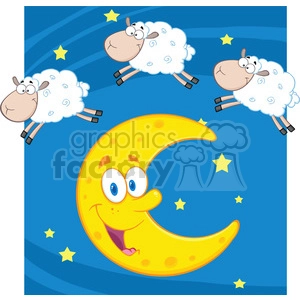 Royalty Free RF Clipart Illustration Three Funny Counting Sheep Over A Moon