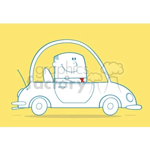 Royalty Free RF Clipart Illustration Businessman Driving Car To Work Monochrome Cartoon Character On Yellow Background
