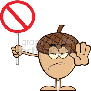 Royalty Free RF Clipart Illustration Angry Acorn Cartoon Mascot Character Holding Up A Stop Sign