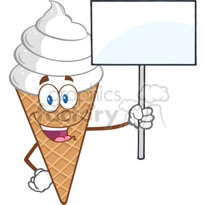 Royalty Free RF Clipart Illustration Ice Cream Cartoon Mascot Character Holding A Blank Sign