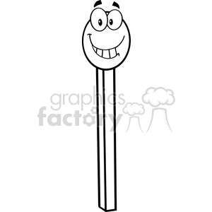 Royalty Free RF Clipart Illustration Black And White Smiling Match Stick Cartoon Mascot Character