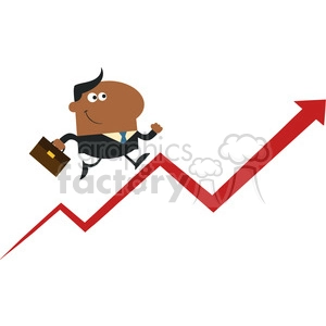 8371 Royalty Free RF Clipart Illustration African American Manager Running Up A Success Arrow Flat Style Vector Illustration
