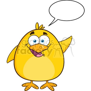 8587 Royalty Free RF Clipart Illustration Happy Yellow Chick Cartoon Character Waving With Speech Bubble Vector Illustration Isolated On White