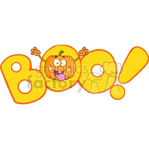 Royalty Free RF Clipart Illustration Boo Text With Scaring Halloween Pumpkin Cartoon Mascot Character
