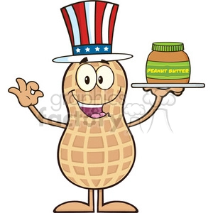 8639 Royalty Free RF Clipart Illustration American Peanut Cartoon Character Holding A Jar Of Peanut Butter Vector Illustration Isolated On White