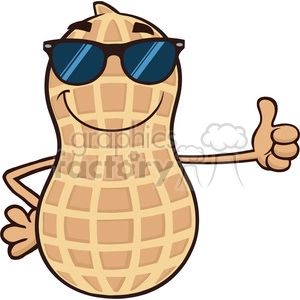 8747 Royalty Free RF Clipart Illustration Smiling Peanut Cartoon Mascot Character With Sunglasses Giving A Thumb Up Vector Illustration Isolated On White