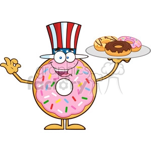 8684 Royalty Free RF Clipart Illustration American Donut Cartoon Character Serving Donuts Vector Illustration Isolated On White