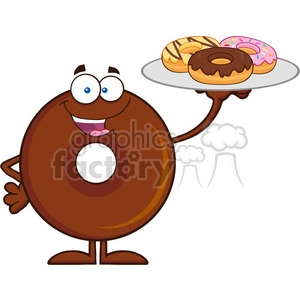 8721 Royalty Free RF Clipart Illustration Chocolate Donut Cartoon Character Serving Donuts Vector Illustration Isolated On White