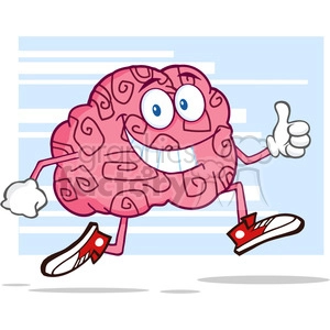 8804 Royalty Free RF Clipart Illustration Smiling Brain Cartoon Character Jogging And Giving A Thumb Up Vector Illustration With Background