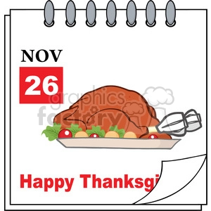 8968 Royalty Free RF Clipart Illustration Cartoon Calendar Page With Roasted Turkey Vector Illustration