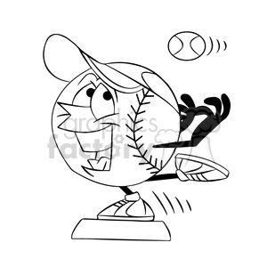 cartoon baseball mascot speedy stealing a base black and white
