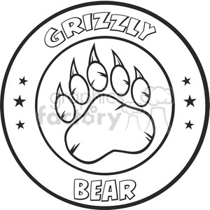 royalty free rf clipart illustration black and white bear paw with claws circle logo design vector illustration isolated on white background