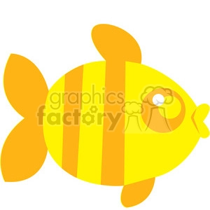The clipart image shows a yellow fish with orange stripes swimming to the right. The fish has a short body, a big eye, visible mouth, and a slightly curved tail.
