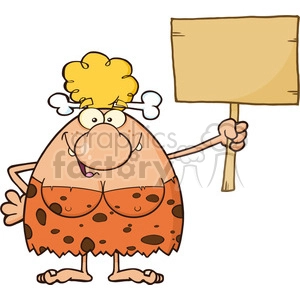 9979 happy cave woman cartoon mascot character holding a wooden board vector illustration