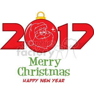 2017 new years eve greeting with christmas ball and santa face and text vector illustration isolated on white
